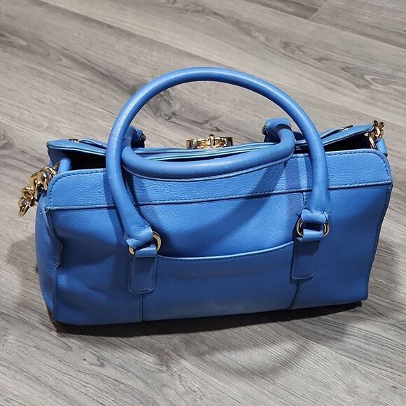 Emma Fox Cornflower Blue Leather Satchel - Picture 4 of 8